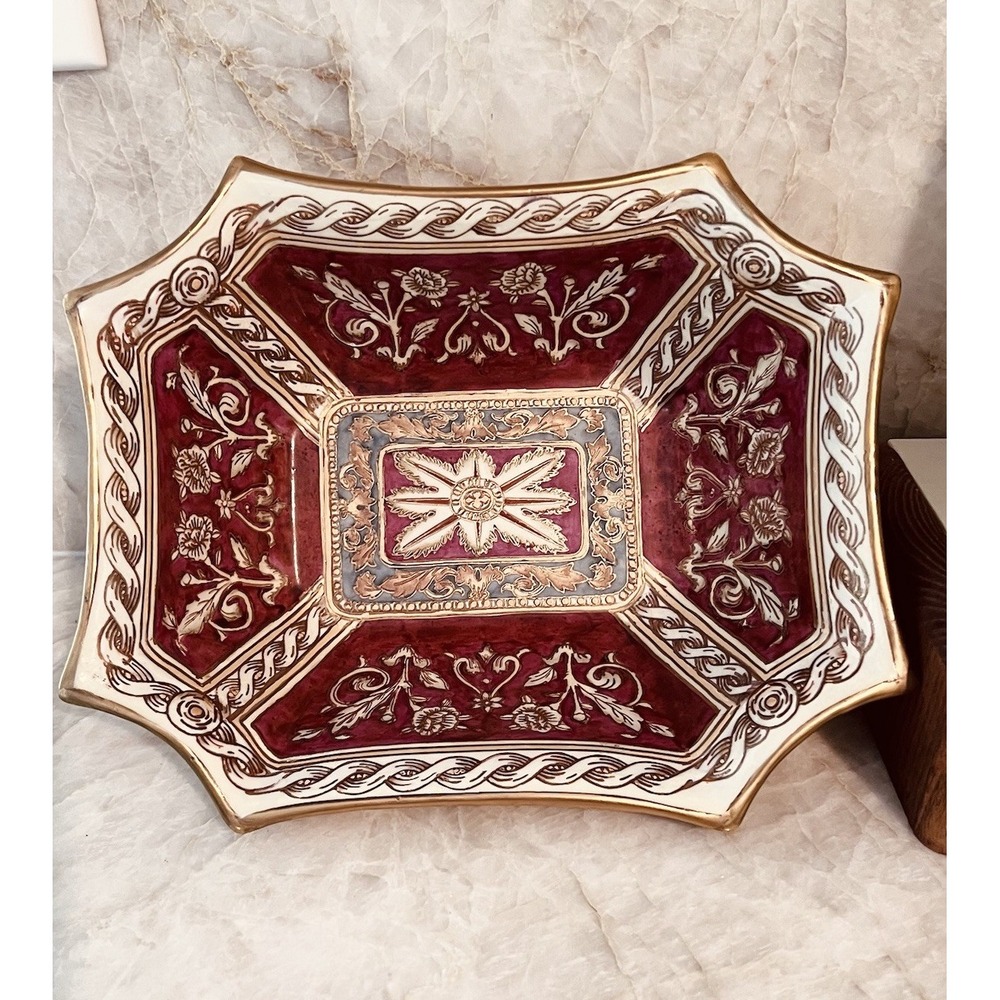 Vintage Andrea by Sadek Chinoiserie Red Gold Porcelain Decorative Bowl Macau